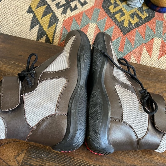 Prada Vernice Brown Leather And Mesh High Top Sneakers US9 - Picture 11 of 17